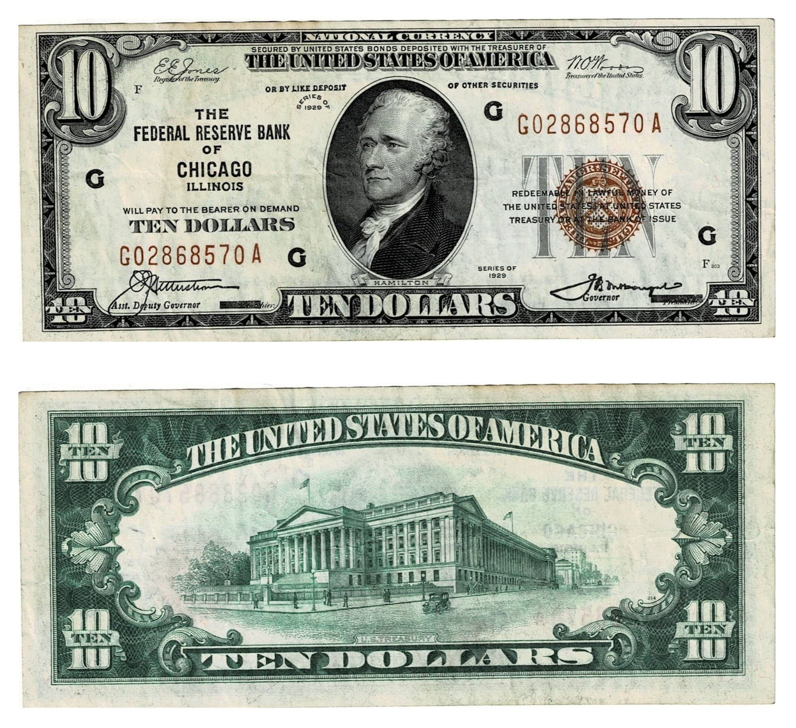 U.S. (Chicago, IL) - Series of 1929 $10.00 National Currency Banknote