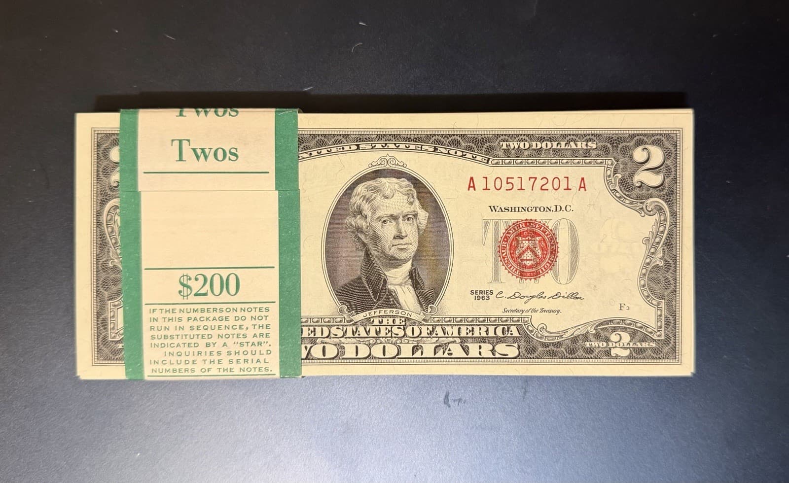 Rare 1963 $2 FULL Pack Fancy Serial (100) Sequential UNC
