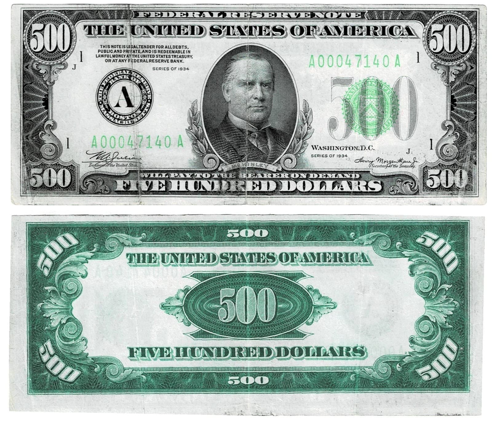 1934 $500 Federal Reserve Note Boston
