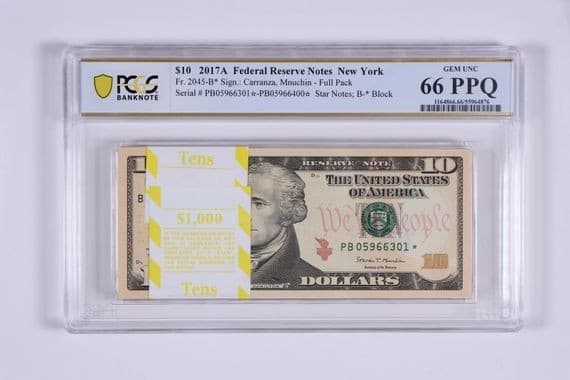 Full Star Pack of 100 X 2017A $10 Federal Reserve Note New York BEP GEM UNC — view 1