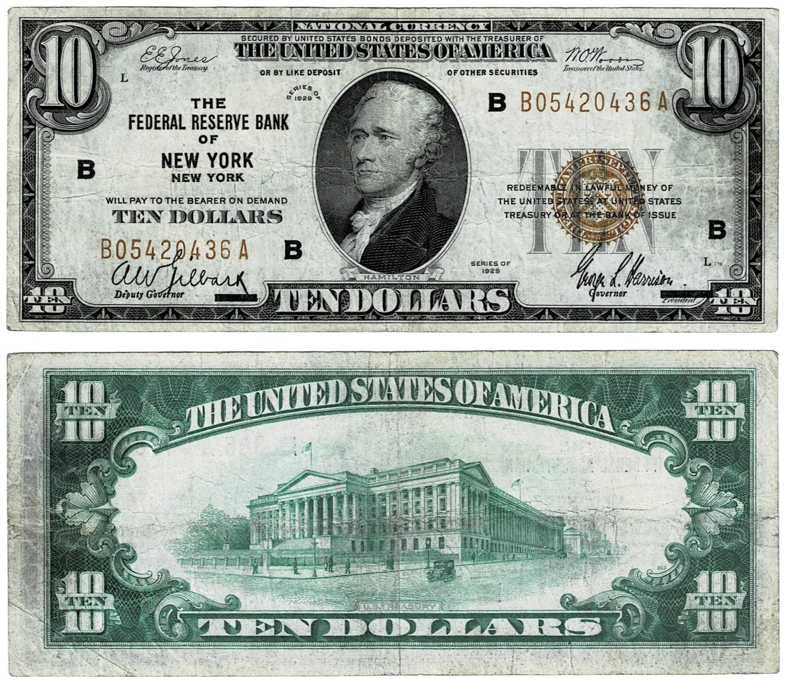 1929 $10 New York Brown Seal National Currency Nice