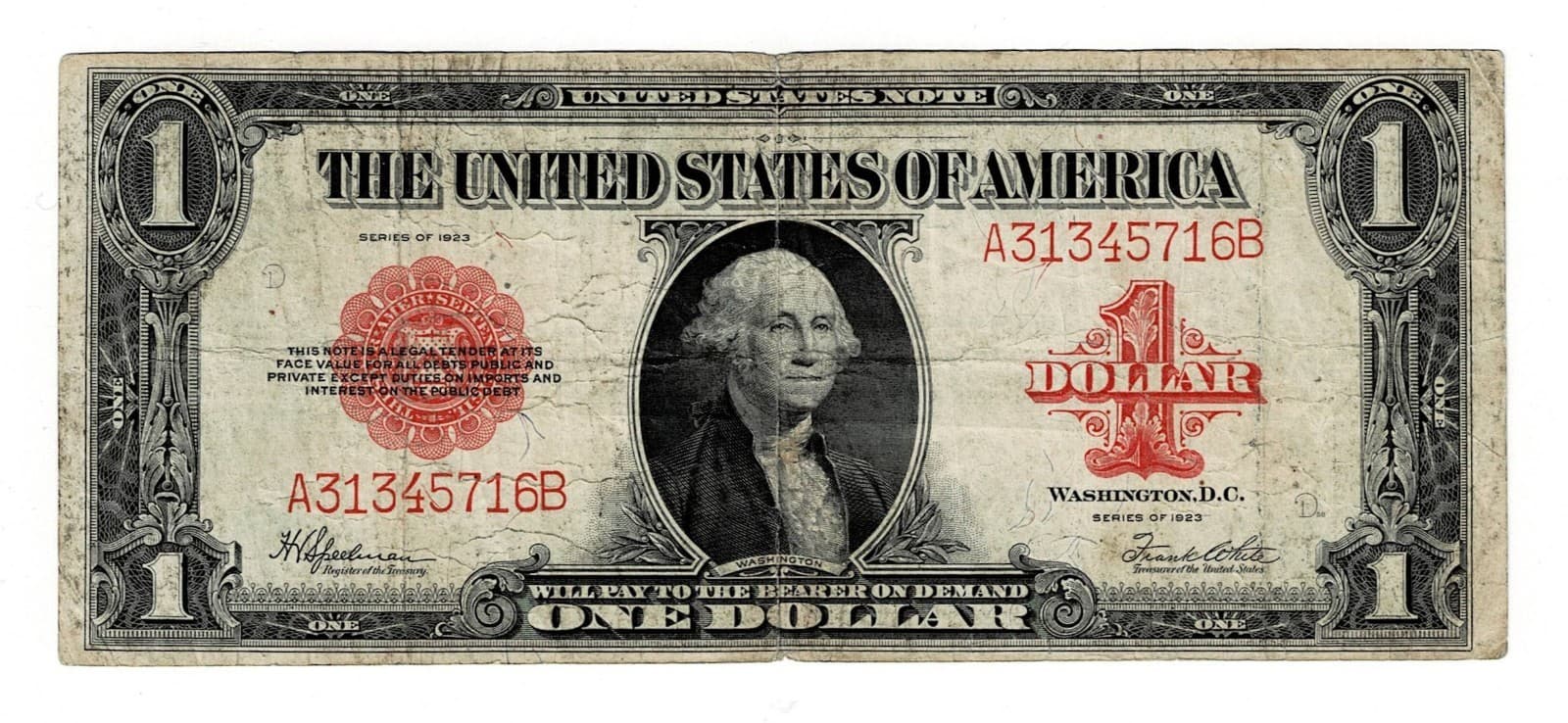 1923 $1 Legal Tender Note Red Seal Horse Blanket FR#40 — view 1