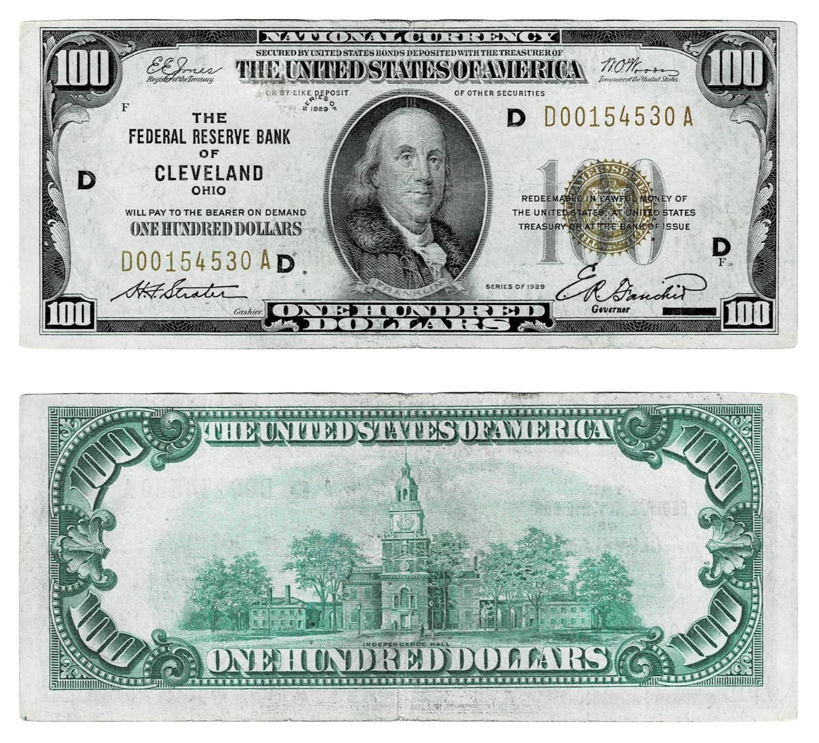 1929 Brown Seal Fed Res Bank Cleveland OH $100