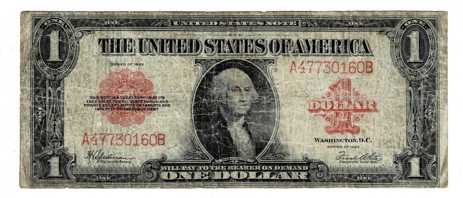 1923 $1 Legal Tender Note Red Seal Horse Blanket FR#40 — view 1