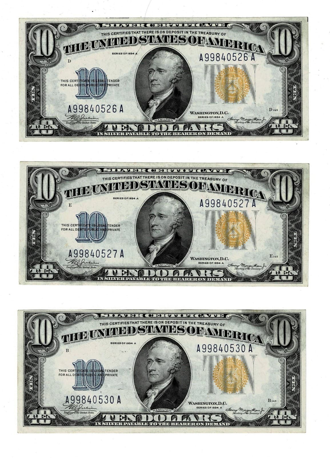 Nearly Consecutive $10 North Africa issue Silver Certificates WW2 Emergency — view 1