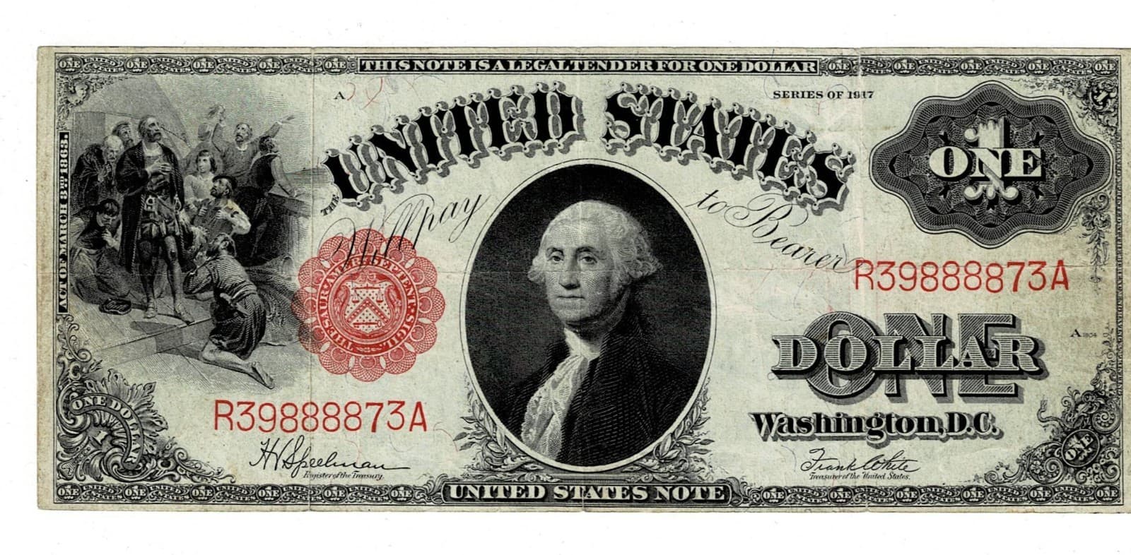 1917 $1 Legal Tender Note LARGE SIZE NOTE — view 1