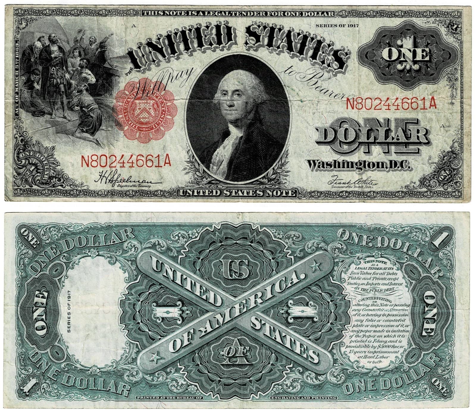 1917 $1 LARGE Size Legal Tender United States Note — view 1