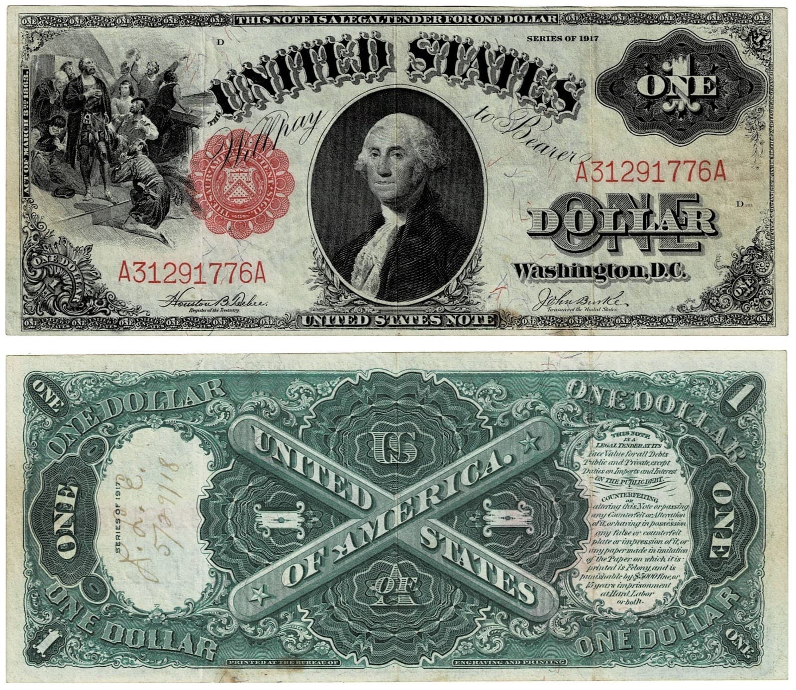 1917 $1 LARGE Size Legal Tender United States Note — view 1