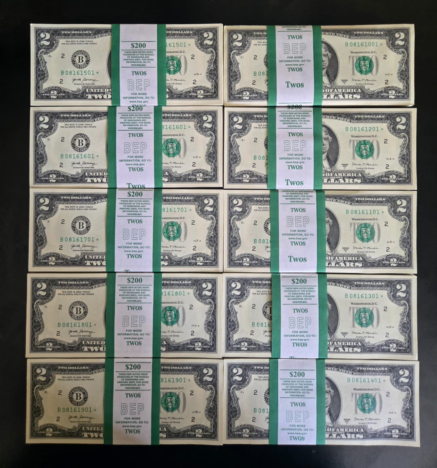 $2 STAR NOTE BRICK, Birthday Notes Aug 16, 1000 CONSECUTIVE — view 1