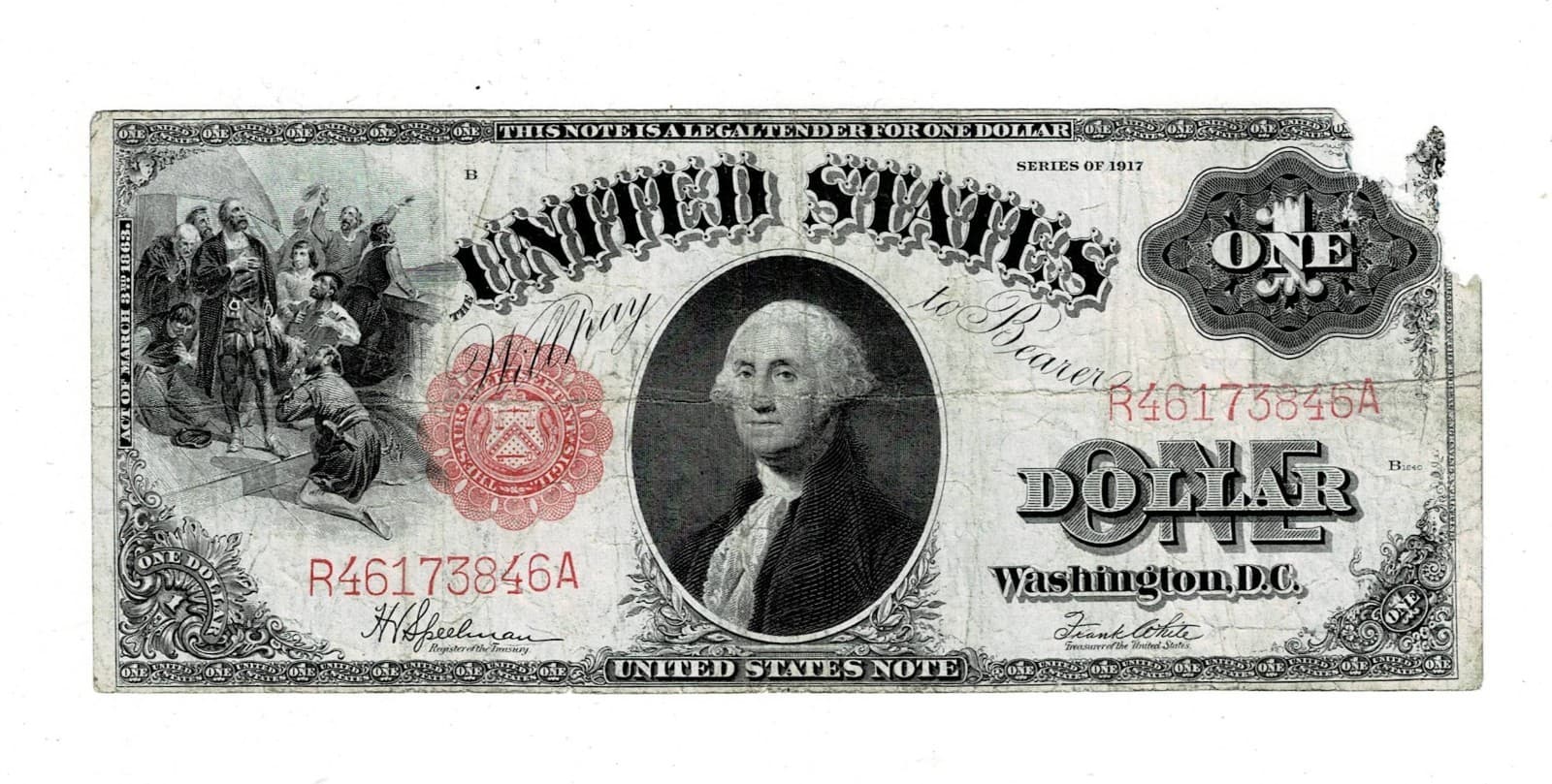 Part of History: 1917 $1 Legal Tender Note LARGE SIZE NOTE — view 1