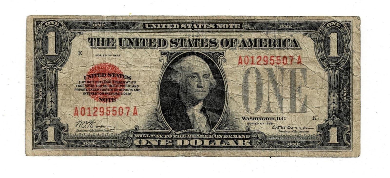 Series 1928 $1 United States Note Fr 1500 Red Seal Funny back — view 1