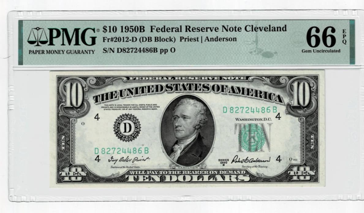 1950-B $10 FRN Atlanta PMG 66 EQP — view 1