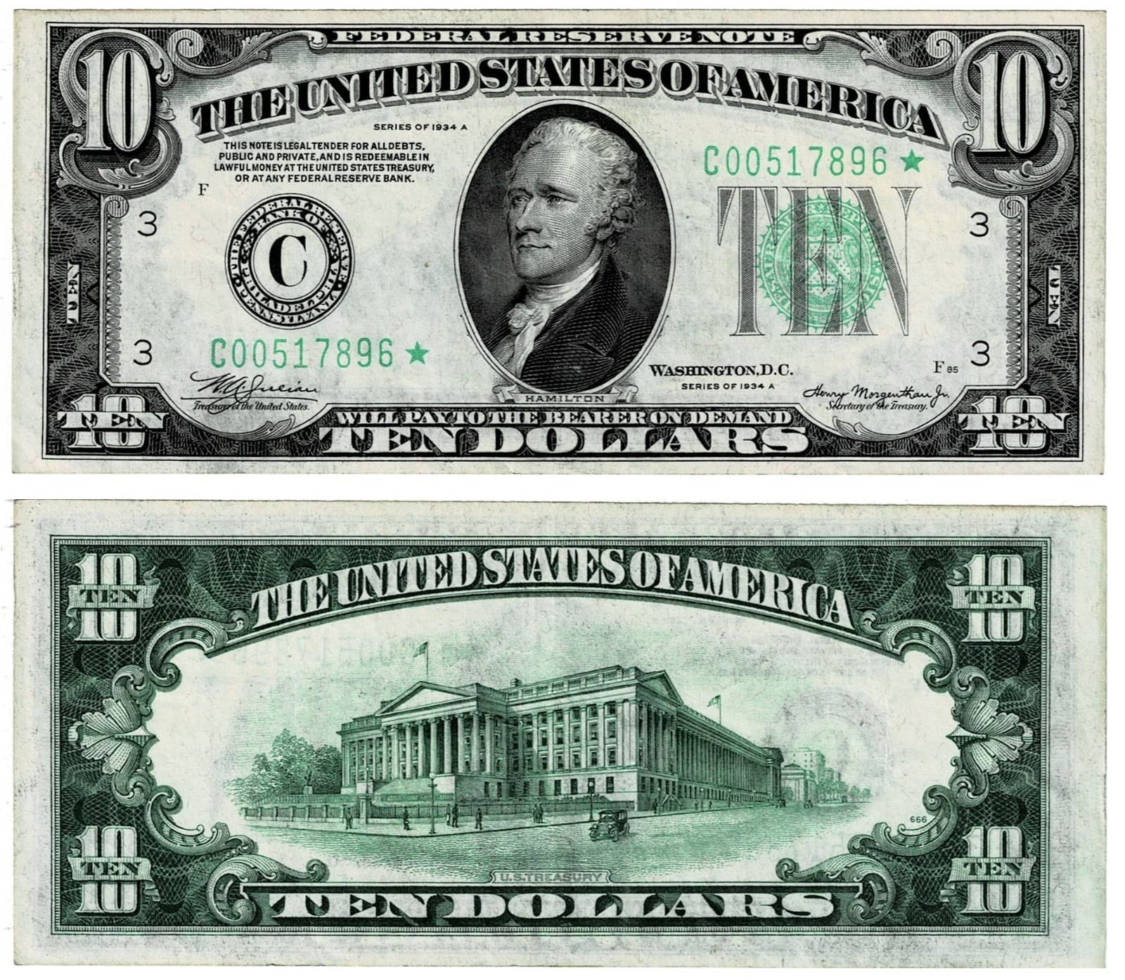 1934A $10 Federal Reserve Note ⭐ Star Philadelphia C