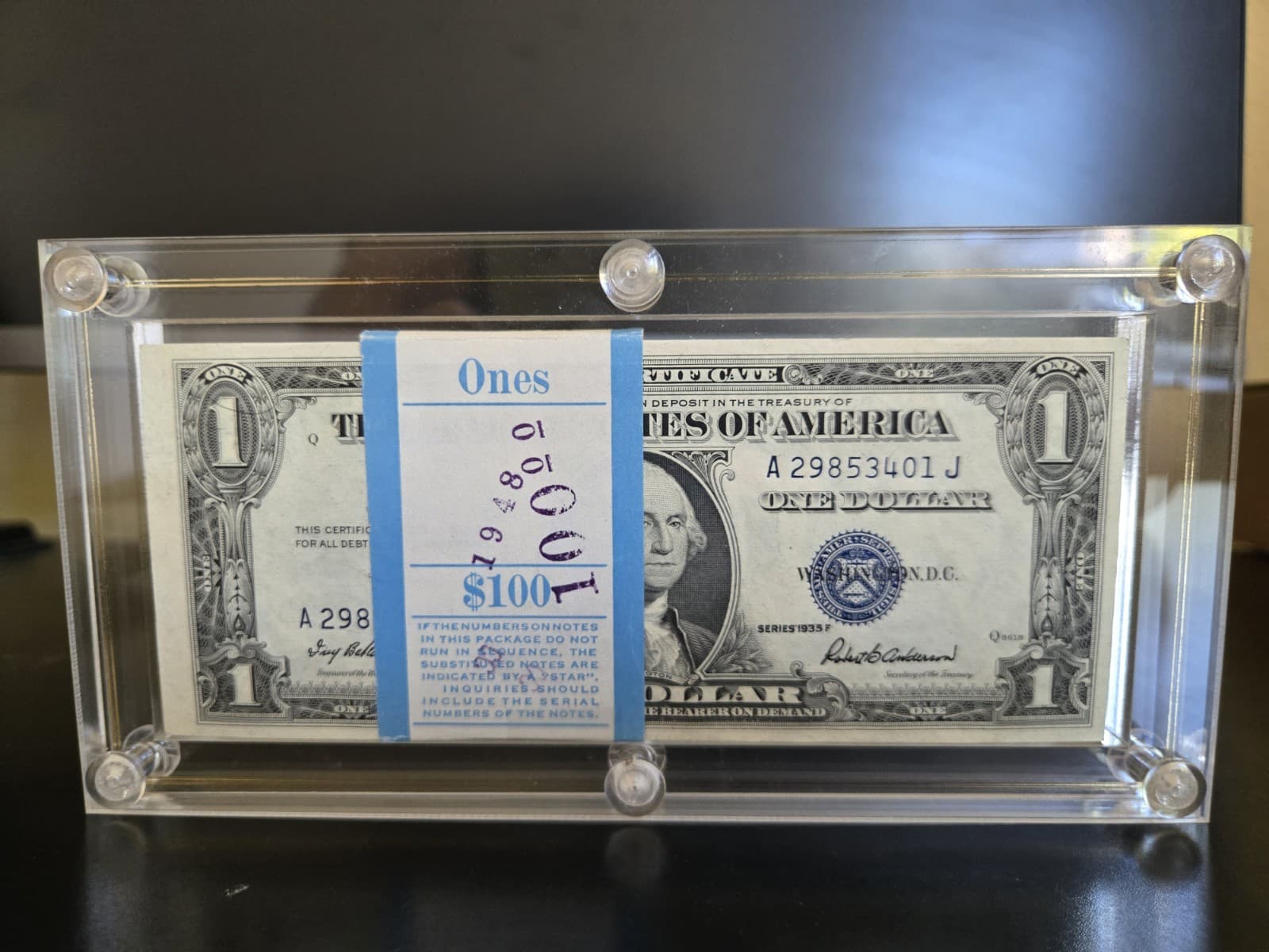 1935-F Pack of 100 Sequential $1 Silver Certificates No Motto