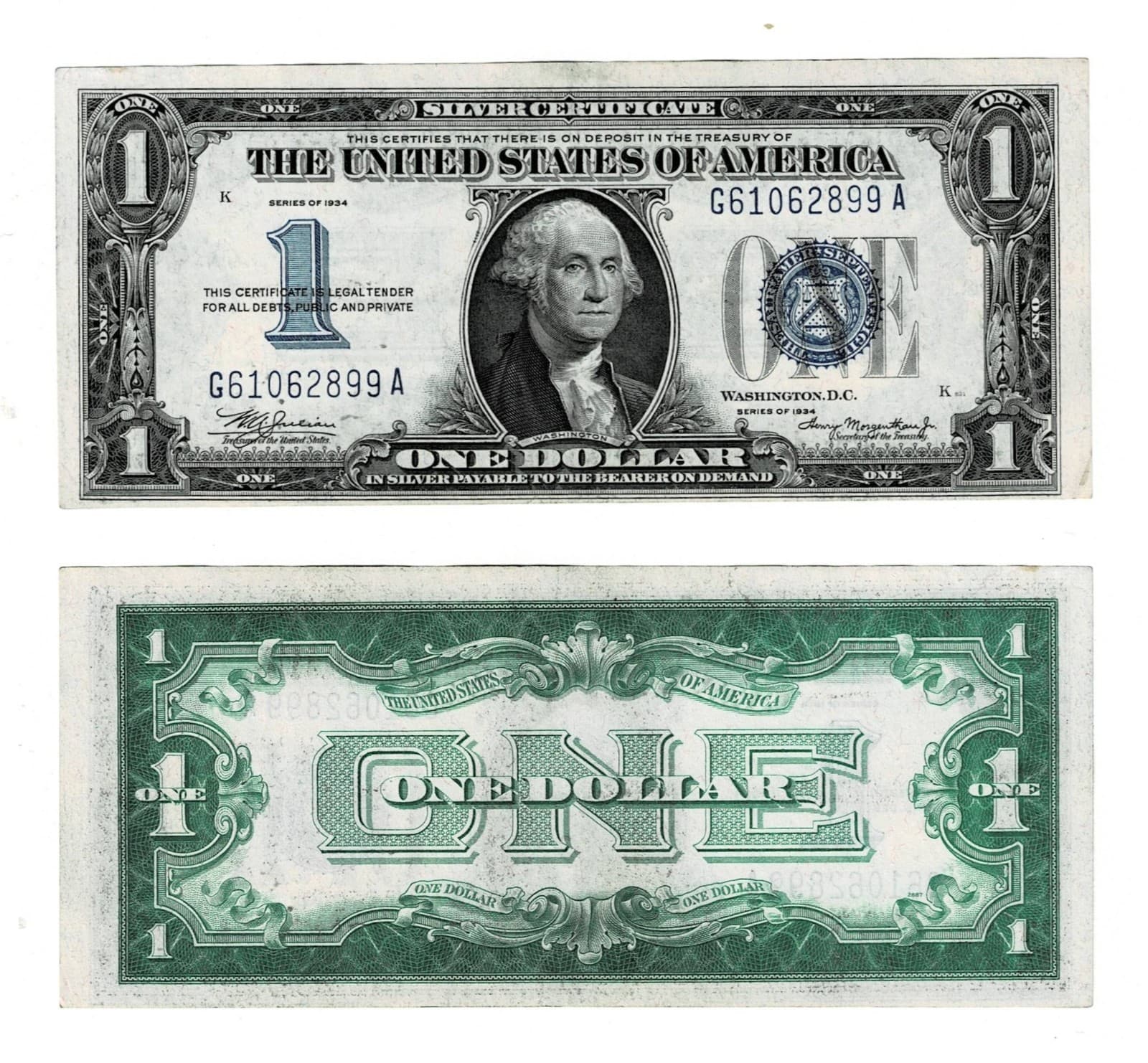 1934 $1 Silver Certificate Funny Back — view 1