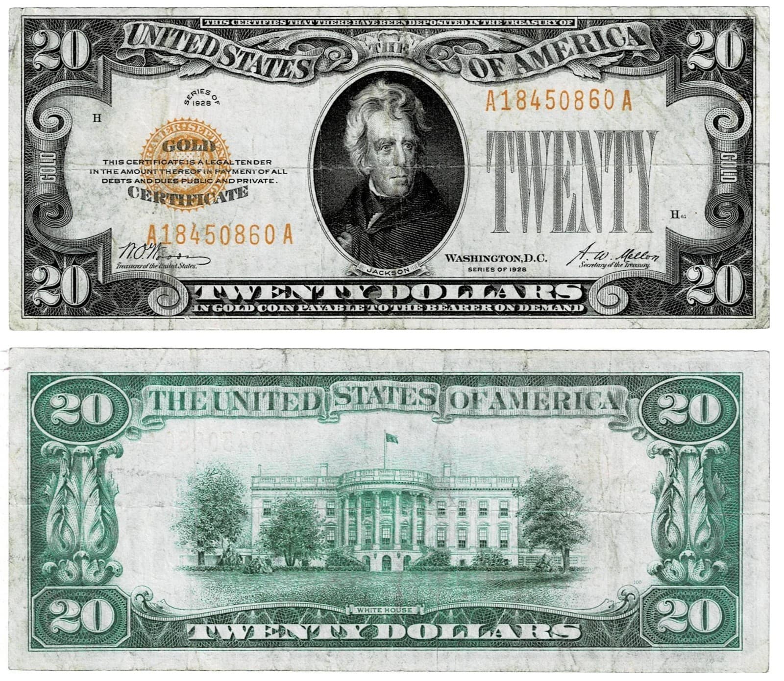 Series of 1928 $20 Gold Certificate VERY FINE Fr#2402 ~Problem Free — view 1