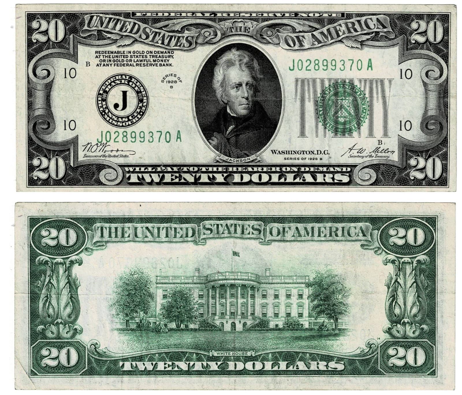 (Redeemable in Gold) 1928B $20 Federal Reserve Note KANSAS CITY